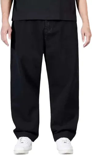 Mens Relaxed Fit Jeans Y2k Hip Hop Streetwear Wide Leg Jean Plus Size Baggy Straight Leg Denim Pants Casual Trousers