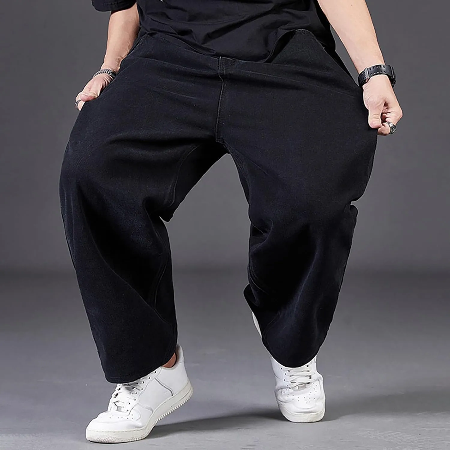 Mens Relaxed Fit Jeans Y2k Hip Hop Streetwear Wide Leg Jean Plus Size Baggy Straight Leg Denim Pants Casual Trousers
