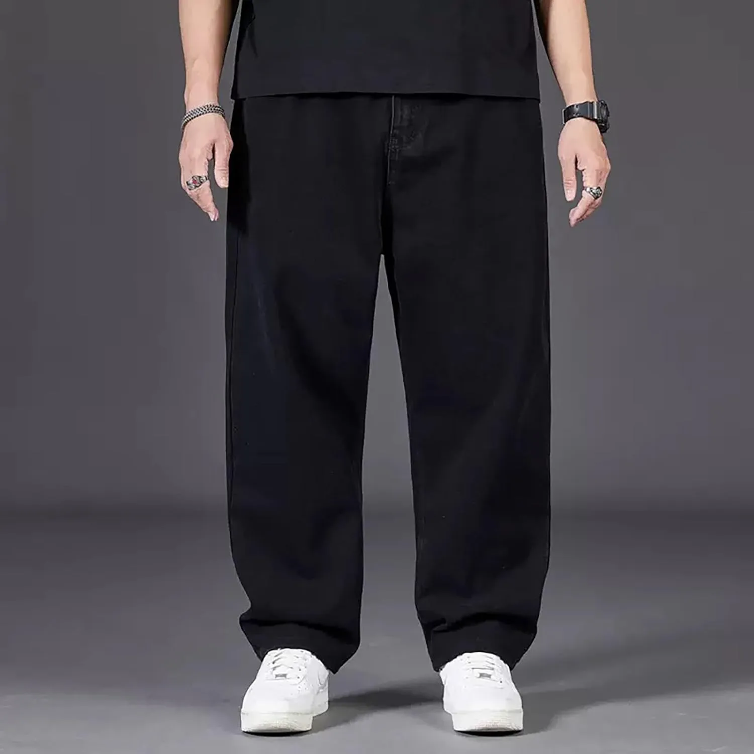 Mens Relaxed Fit Jeans Y2k Hip Hop Streetwear Wide Leg Jean Plus Size Baggy Straight Leg Denim Pants Casual Trousers