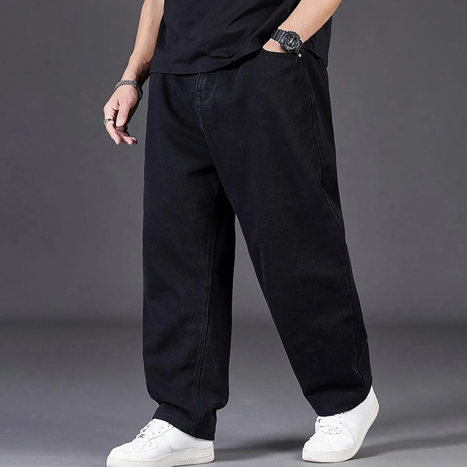 Mens Relaxed Fit Jeans Y2k Hip Hop Streetwear Wide Leg Jean Plus Size Baggy Straight Leg Denim Pants Casual Trousers