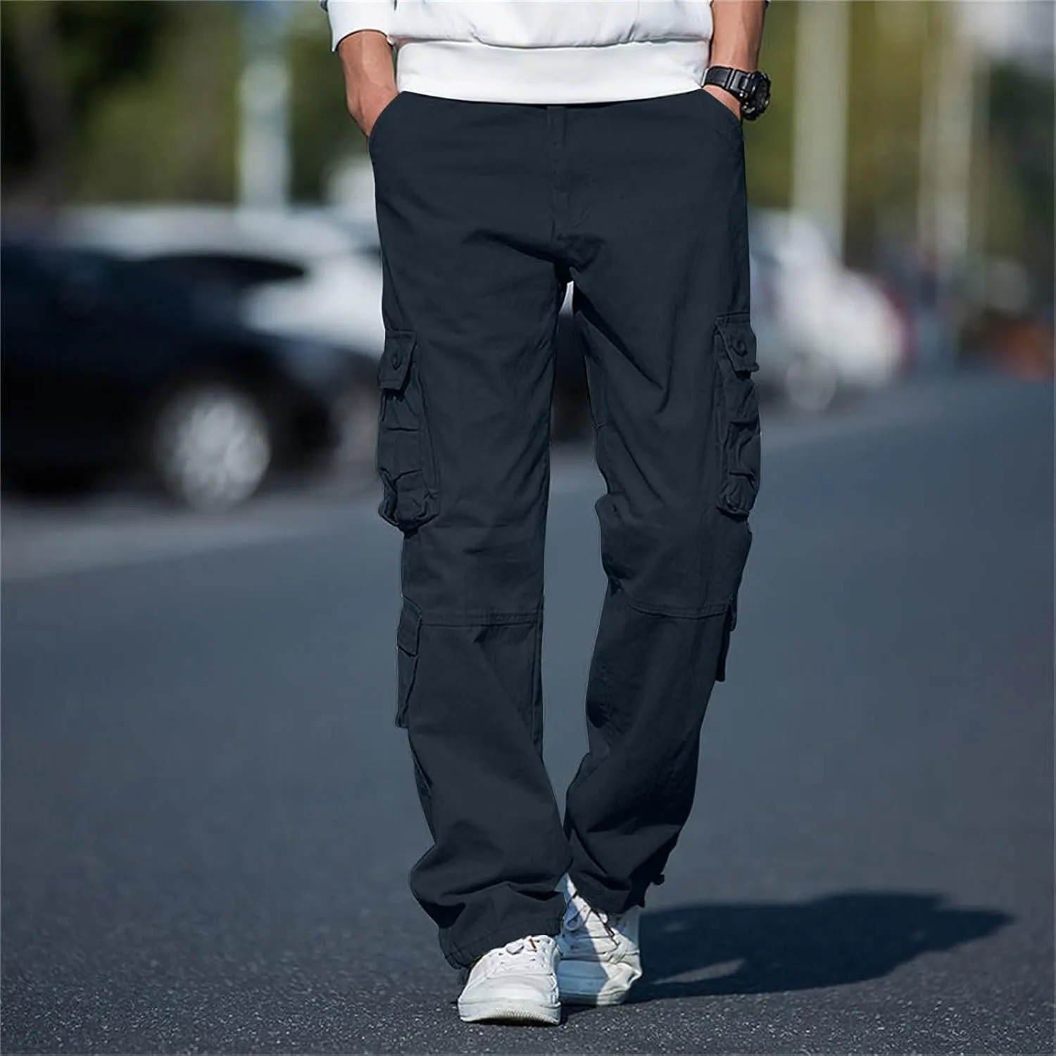 Mens Relaxed Fit Straight Leg Outdoor Work Pants Big and Tall Cargo Pants with Pockets Regular Fit Casual Hiking Pant