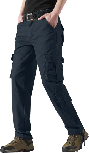 Mens Relaxed Fit Straight Leg Outdoor Work Pants Big and Tall Cargo Pants with Pockets Regular Fit Casual Hiking Pant