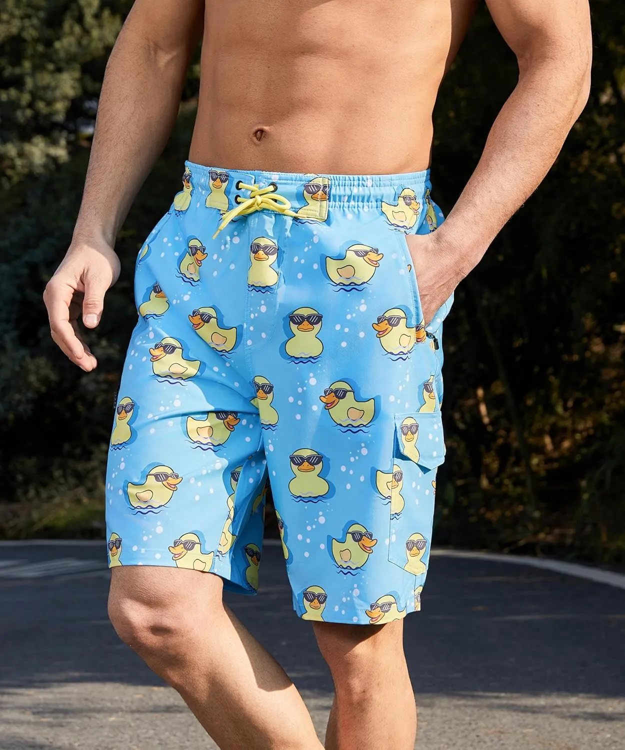 Mens Swim Trunks with Compression Liner 9 Inch Swim Shorts Bathing Suits Quick Dry Hiking Cargo Shorts with Zipper Pocket