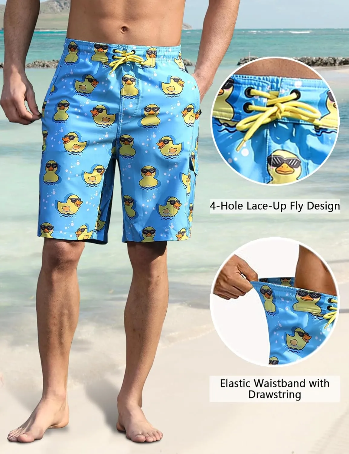 Mens Swim Trunks with Compression Liner 9 Inch Swim Shorts Bathing Suits Quick Dry Hiking Cargo Shorts with Zipper Pocket