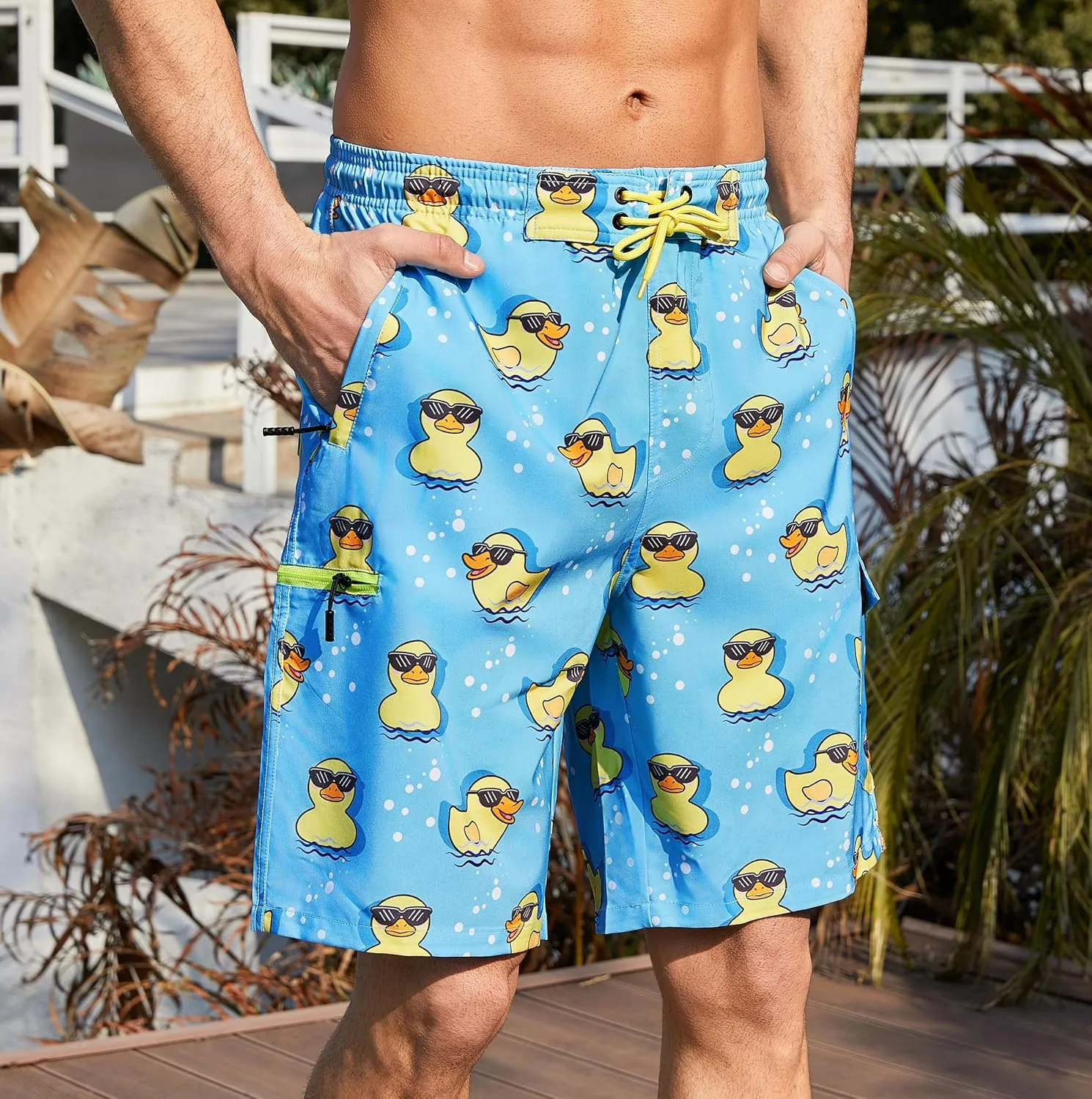 Mens Swim Trunks with Compression Liner 9 Inch Swim Shorts Bathing Suits Quick Dry Hiking Cargo Shorts with Zipper Pocket
