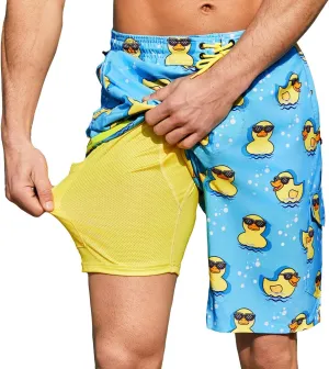 Mens Swim Trunks with Compression Liner 9 Inch Swim Shorts Bathing Suits Quick Dry Hiking Cargo Shorts with Zipper Pocket