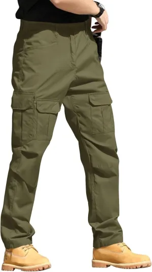 Mens Tactical Work Cargo Pants Waterproof Ripstop Stretch Quick Dry Pants Relaxed Fit Utility Outdoor Apparel