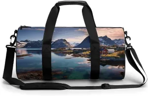 Mens Womens Gym Bag, Norway Islands Print Duffle Bags,travel Gym Duffle Bag,garment Duffle Bag,gym Bag with Shoe Compartment, 17.7in/9in/9in