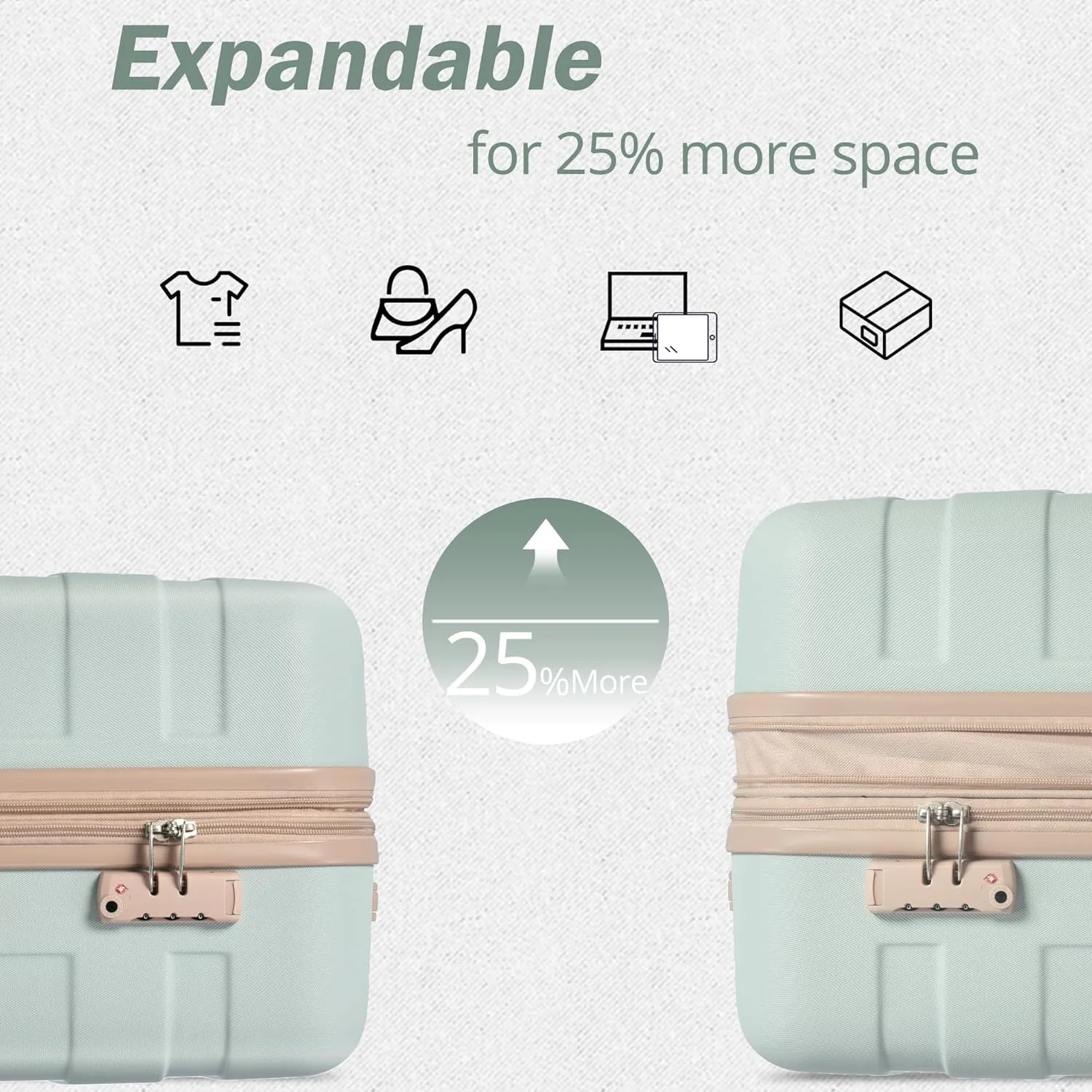 Merax Luggage Sets Expandable ABS Hardshell 3 Piece Suitcase with Spinner Wheels & TSA Lock, Lightweight Durable Travel Luggage 20''/24''/28'' for Airline Carry-On (Grey Green, 20'' 24'' 28'')