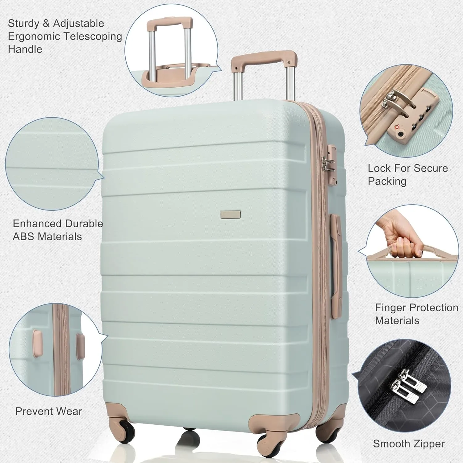 Merax Luggage Sets Expandable ABS Hardshell 3 Piece Suitcase with Spinner Wheels & TSA Lock, Lightweight Durable Travel Luggage 20''/24''/28'' for Airline Carry-On (Grey Green, 20'' 24'' 28'')