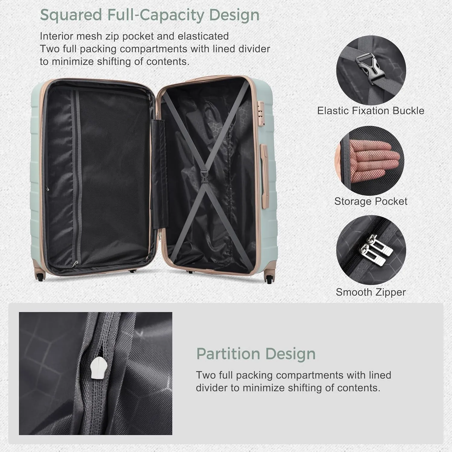 Merax Luggage Sets Expandable ABS Hardshell 3 Piece Suitcase with Spinner Wheels & TSA Lock, Lightweight Durable Travel Luggage 20''/24''/28'' for Airline Carry-On (Grey Green, 20'' 24'' 28'')