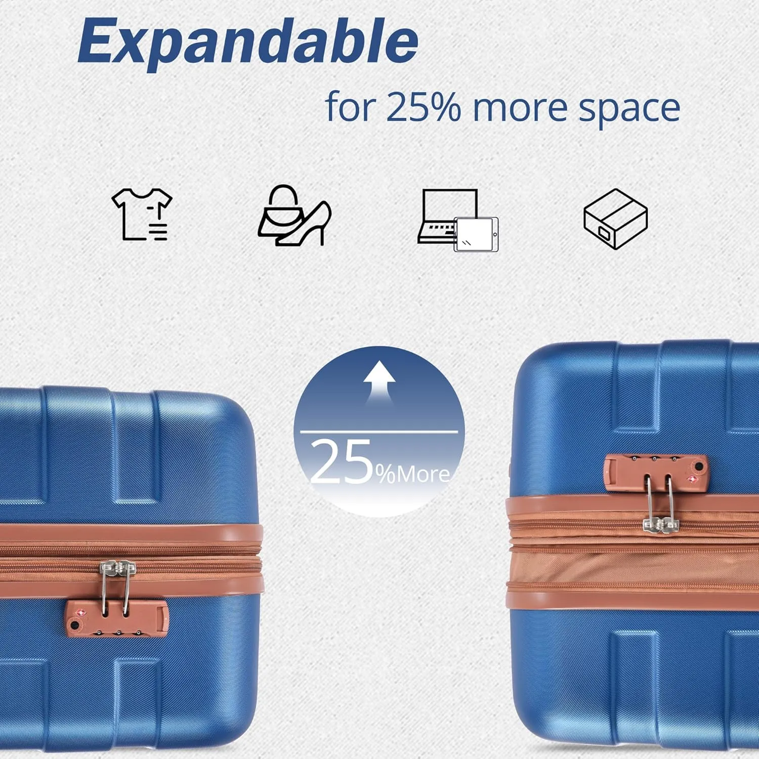 Merax Luggage Sets Expandable ABS Hardshell 3 Piece Suitcase with Spinner Wheels & TSA Lock, Lightweight Durable Travel Luggage 20''/24''/28'' for Airline Carry-On (Navy and Brown, 20'' 24'' 28'')