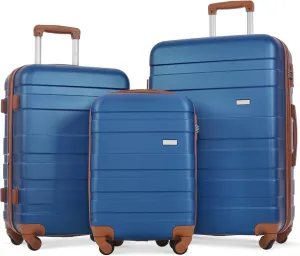 Merax Luggage Sets Expandable ABS Hardshell 3 Piece Suitcase with Spinner Wheels & TSA Lock, Lightweight Durable Travel Luggage 20''/24''/28'' for Airline Carry-On (Navy and Brown, 20'' 24'' 28'')