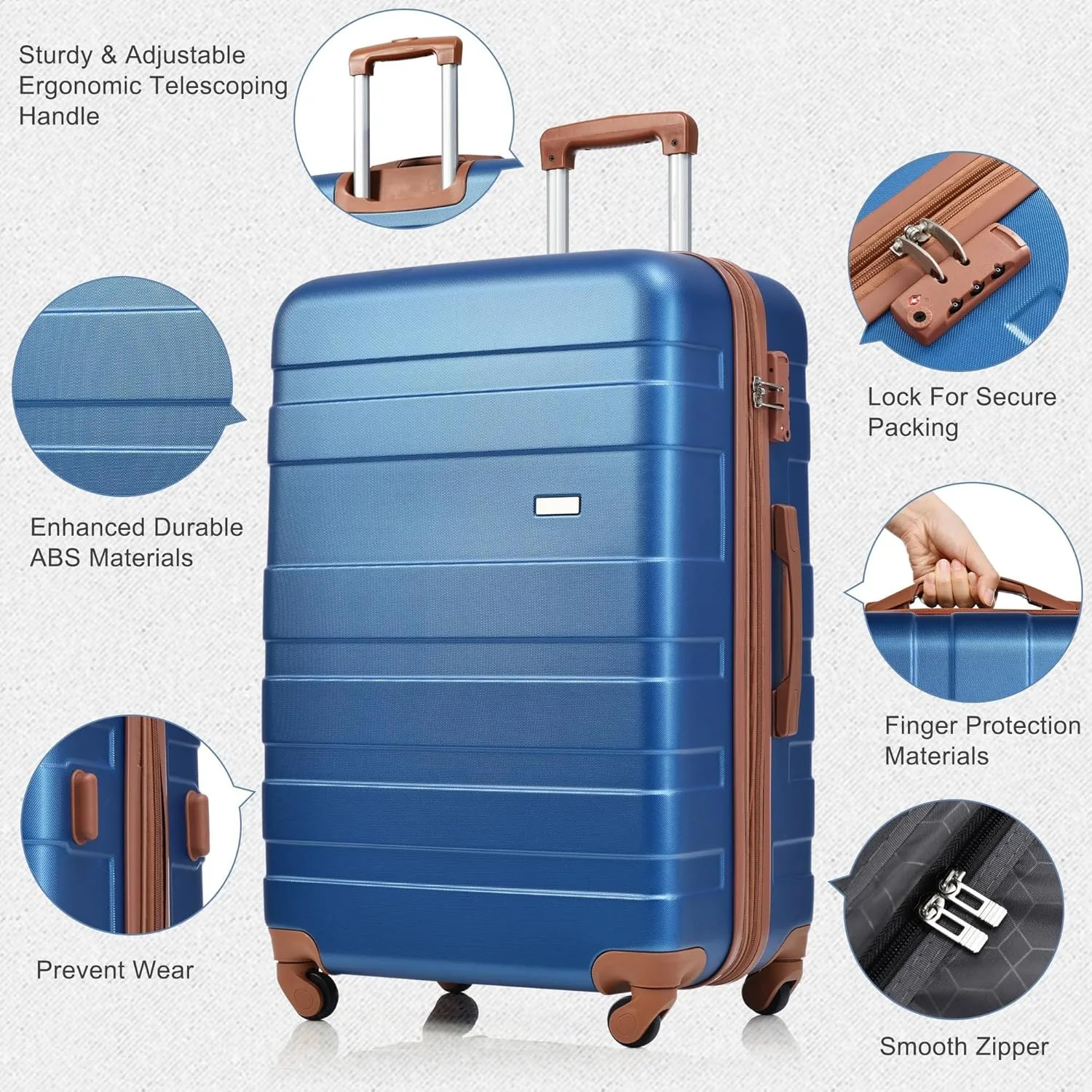 Merax Luggage Sets Expandable ABS Hardshell 3 Piece Suitcase with Spinner Wheels & TSA Lock, Lightweight Durable Travel Luggage 20''/24''/28'' for Airline Carry-On (Navy and Brown, 20'' 24'' 28'')