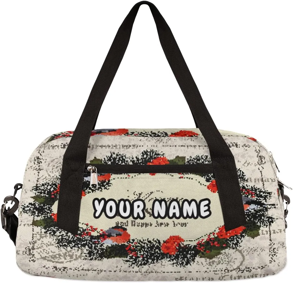 Merry Christmas Personalized Kids Duffel Bag for Girls Boys, Christmas Debris Custom Name Dance Bag Overnight Small Duffel Bag Carry On Weekend Sports Travel Bag for School Practice Gymnastics Ballet