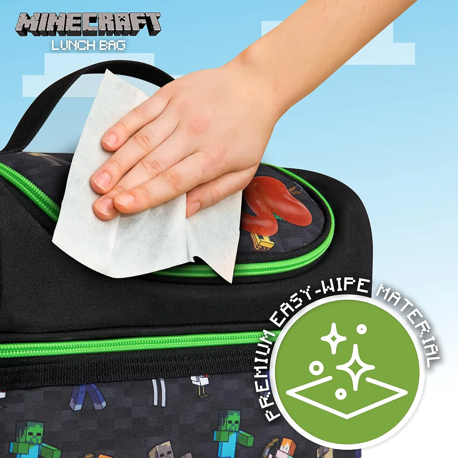 Minecraft Insulated Lunch Bag for Kids Snacks Lunch Bag for Travel Days Out Gamer Gifts (Black)