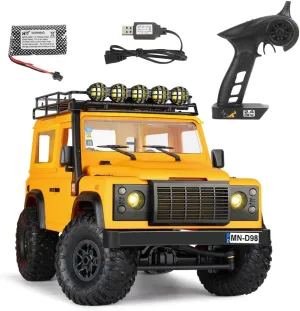 MN98 RTR Model 1/12 2.4G 4WD Climbing Rock Crawler Off-Road RC Truck Car Upgrade Parts Land Rover Defender Vehicles Indoor Toys Models for Kids and Adults - Yellow