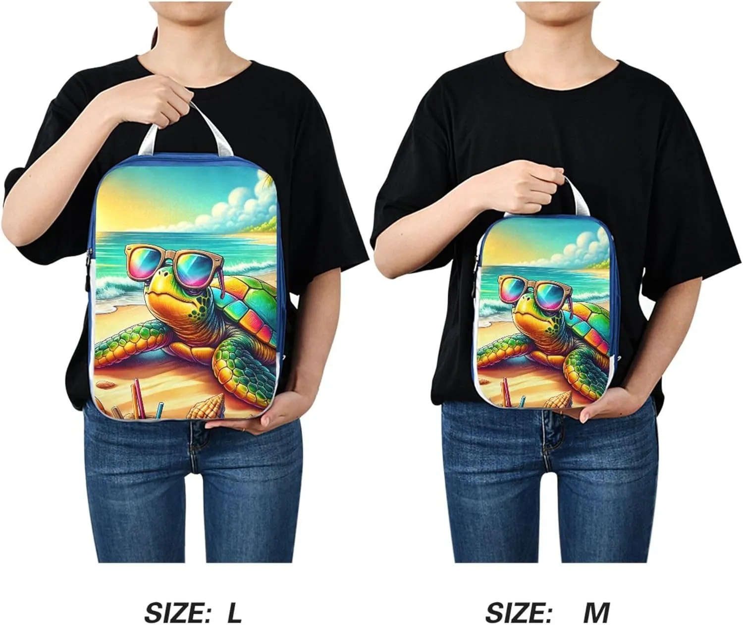 MNSRUU Compression Packing Cubes for Suitcases 3 Set, Turtle Wearing Sunglasses Travel Luggage Organiser Portable Toiletry Storage Bags for Clothes Shoes Home Storage