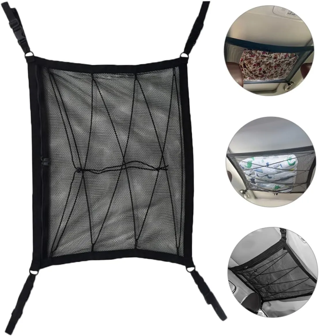 Mobestech Car Roof Mesh Bag for Double-Layer Cargo Net Cover Storage Pockets Truck Ceiling Cargo Net for Long Trips