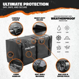 Mockins 25 Cu.Ft. Weatherproof Trailer Hitch Cargo Carrier Bag | 60"x24"x31" Waterproof Cargo Bag for Hitch Carrier & Truck Bed Storage | Vinyl Vehicle Soft-Shell Carriers w/Straps, Lock & Carry Bag