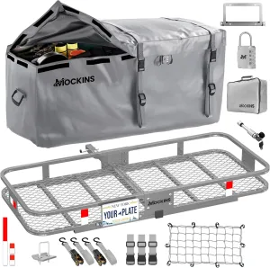 Mockins 60"x20"x6" Heavy Duty Trailer Hitch Cargo Carrier & 16 Cubic Feet Tow Hitch Cargo Carrier Bag | 500 Lbs. Capacity Folding Luggage Rack for SUV, Car, Truck & RV w/Waterpoof Bag   Accessories