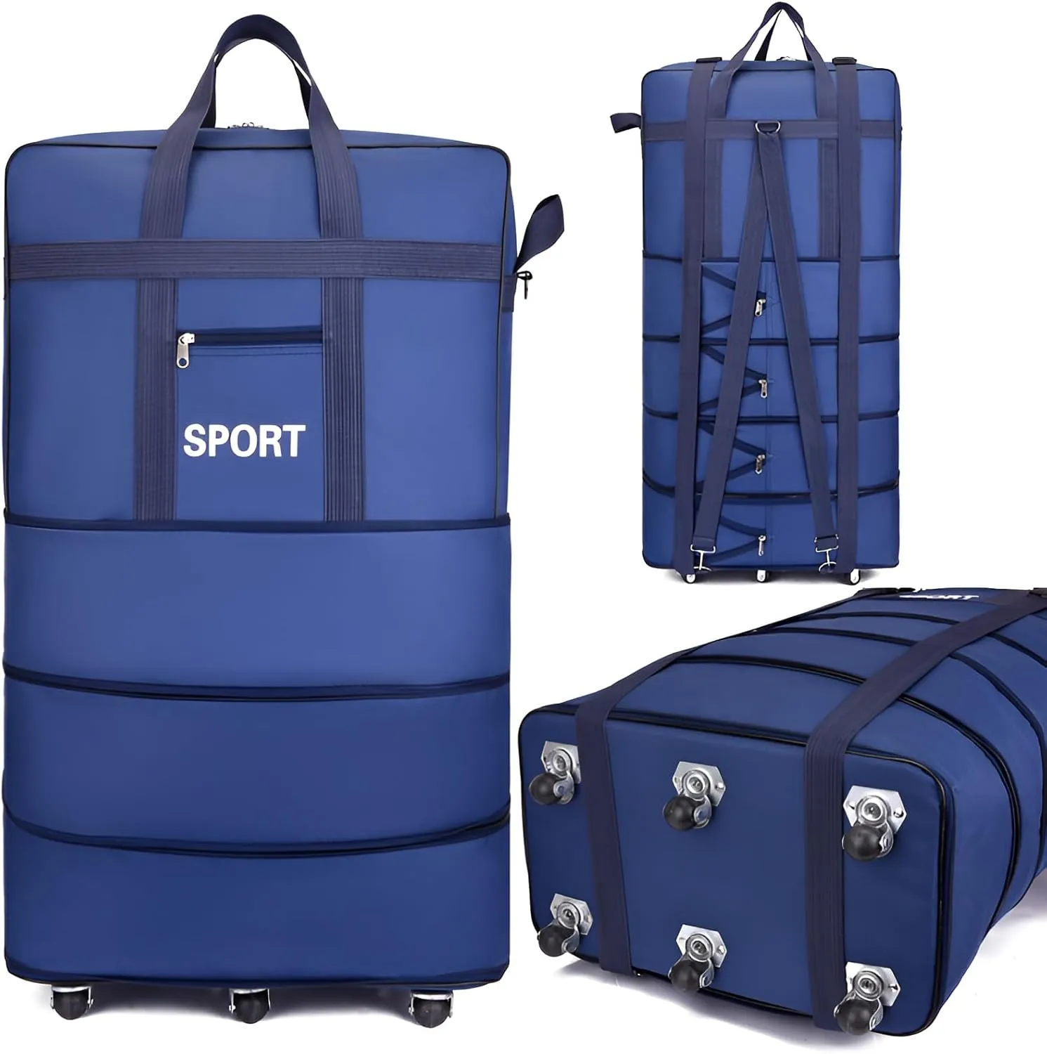 Mokcoliy]【Wheeled Travel Backpack Large Foldable Carry-On Bag with Expandable Storage, Waterproof Organizer for Business Trips & Adventure Holidays