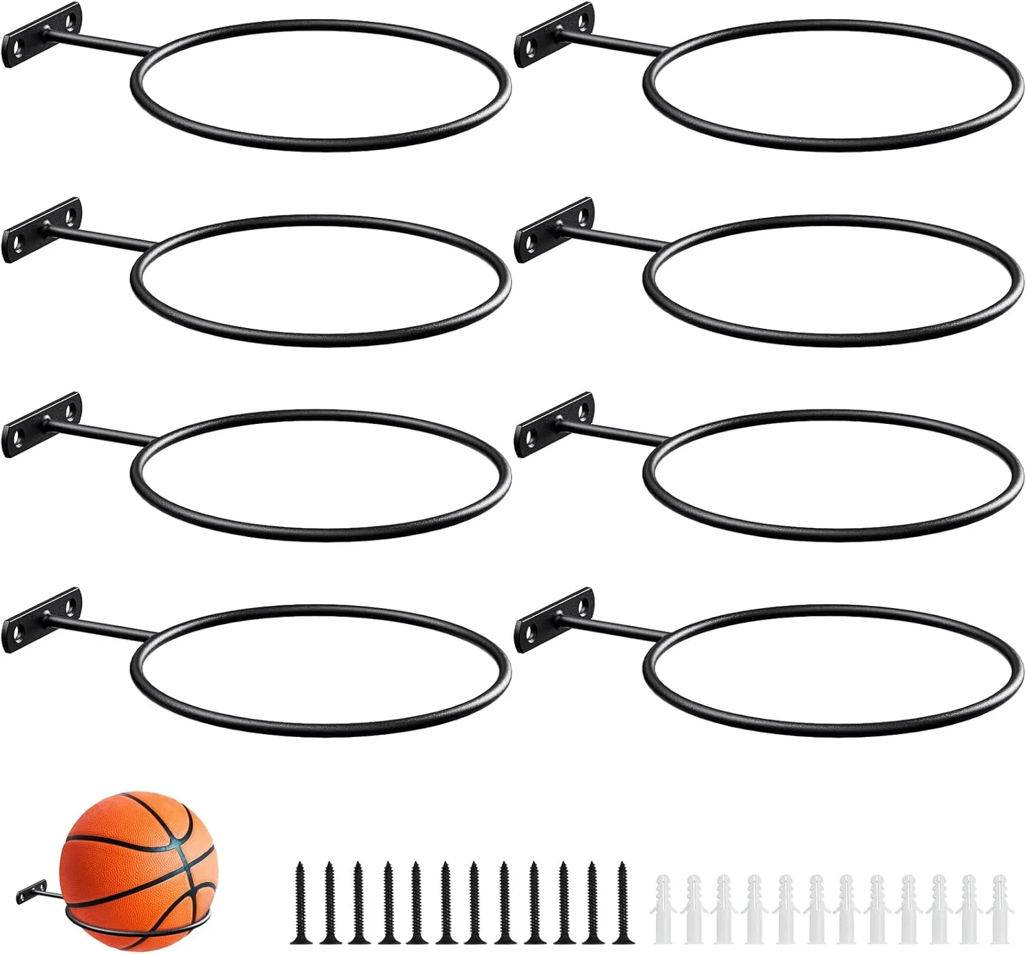 Mounted Ball Wall Storage Display Universal Ball Rack Metal Black Rack Holder Space Saver for Basketball Football Volleyball Soccer Storage Display