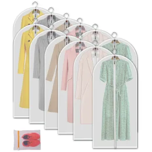 MsKitchen Clear Garment Bags Hanging Clothes Bags (Set of 12) for Closet Storage Plastic Bag with Zipper for Suit, Sweaters Travel Laundry Wardrobe Closet Garment Dust Cover Bags - 24'' x 48''/12 Pack