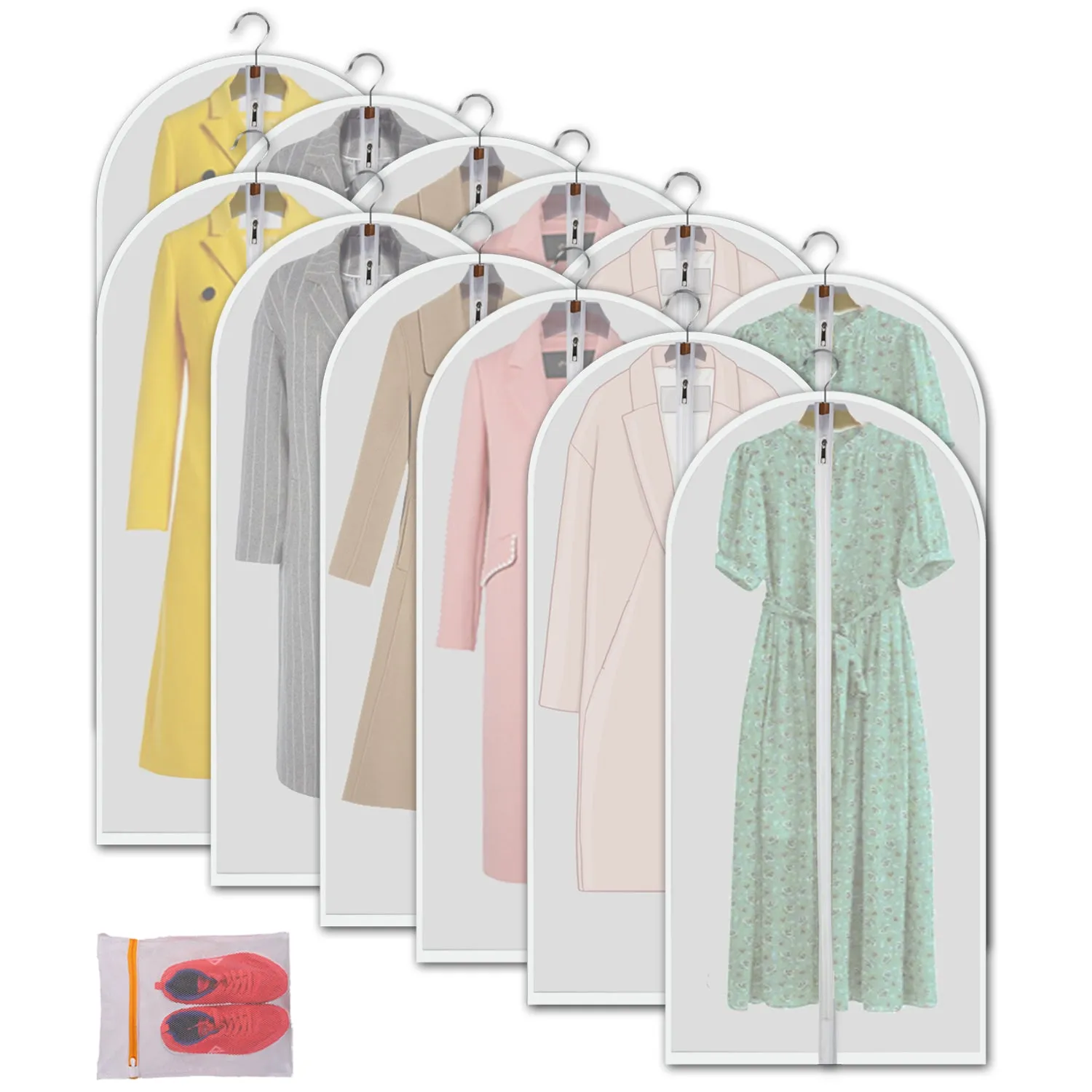 MsKitchen Clear Garment Bags Hanging Clothes Bags (Set of 12) for Closet Storage Plastic Bag with Zipper for Suit, Sweaters Travel Laundry Wardrobe Closet Garment Dust Cover Bags - 24'' x 48''/12 Pack