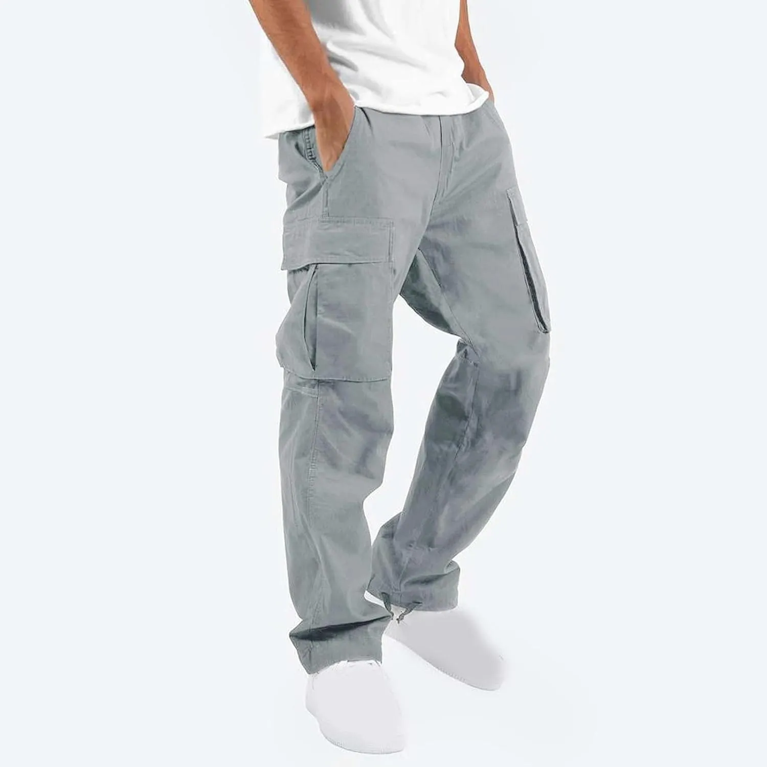 Muscularfit Mens Cotton Cargo Pants Casual Multi Pockets Solid Sweatpants Trouser Comfort Stretch Waist Outdoor Tactical Pant