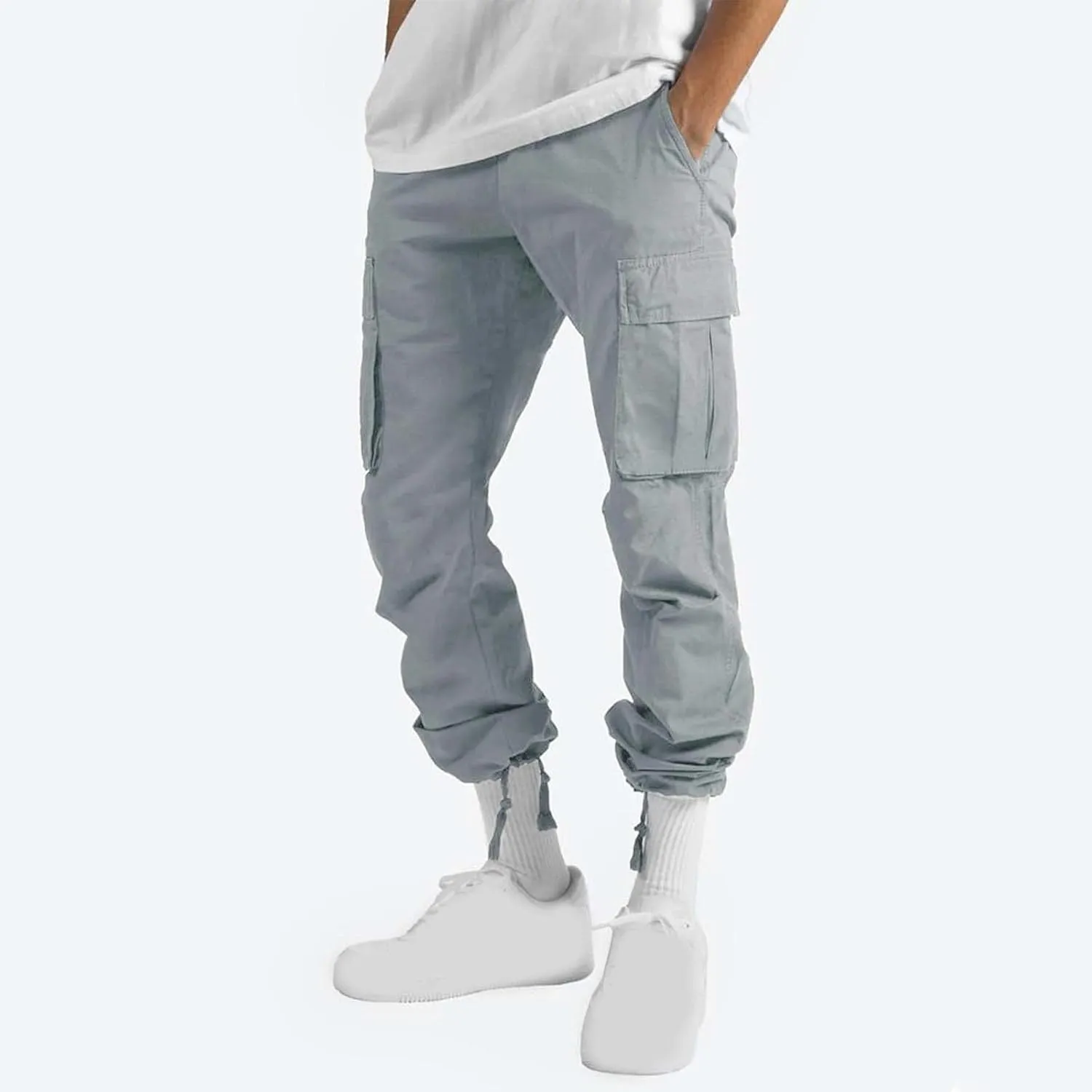 Muscularfit Mens Cotton Cargo Pants Casual Multi Pockets Solid Sweatpants Trouser Comfort Stretch Waist Outdoor Tactical Pant