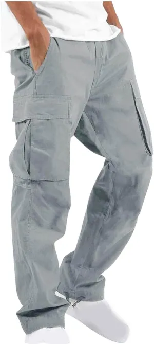Muscularfit Mens Cotton Cargo Pants Casual Multi Pockets Solid Sweatpants Trouser Comfort Stretch Waist Outdoor Tactical Pant