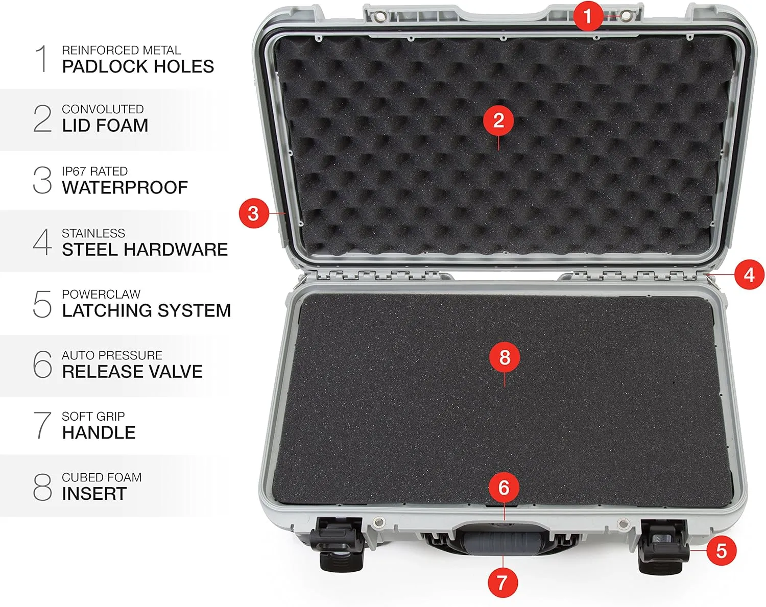 NANUK Wheeled Series 935 Lightweight NK-7 Resin Waterproof Protective Case and Foam Insert - Silver