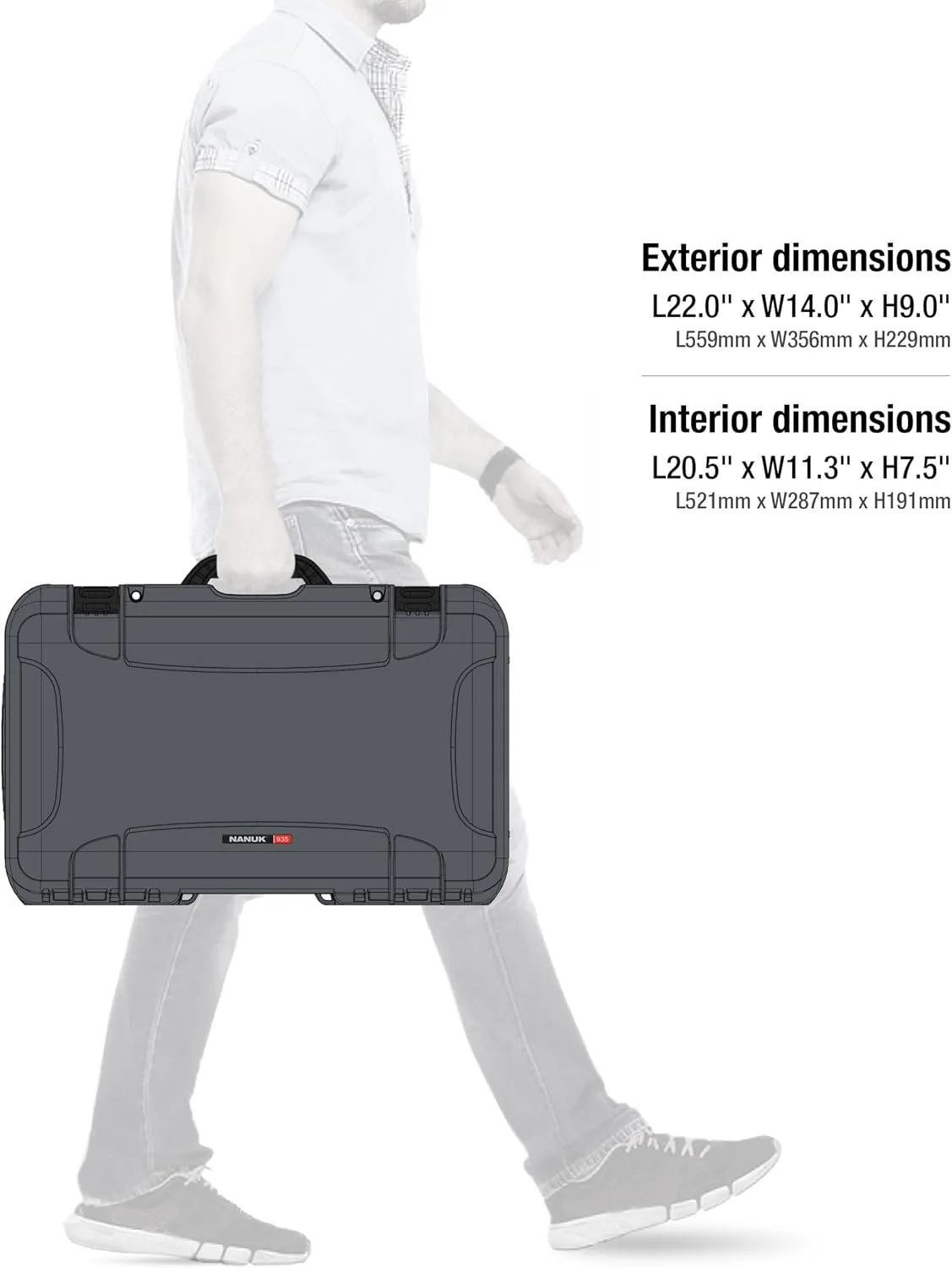 NANUK Wheeled Series 935 Lightweight NK-7 Resin Waterproof Protective Case and Padded Divider - Graphite