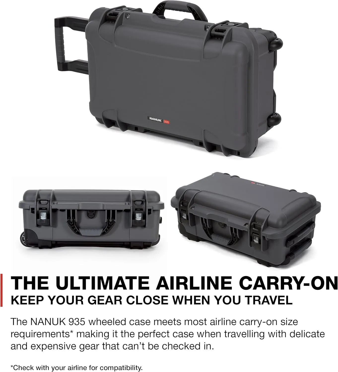 NANUK Wheeled Series 935 Lightweight NK-7 Resin Waterproof Protective Case and Padded Divider - Graphite