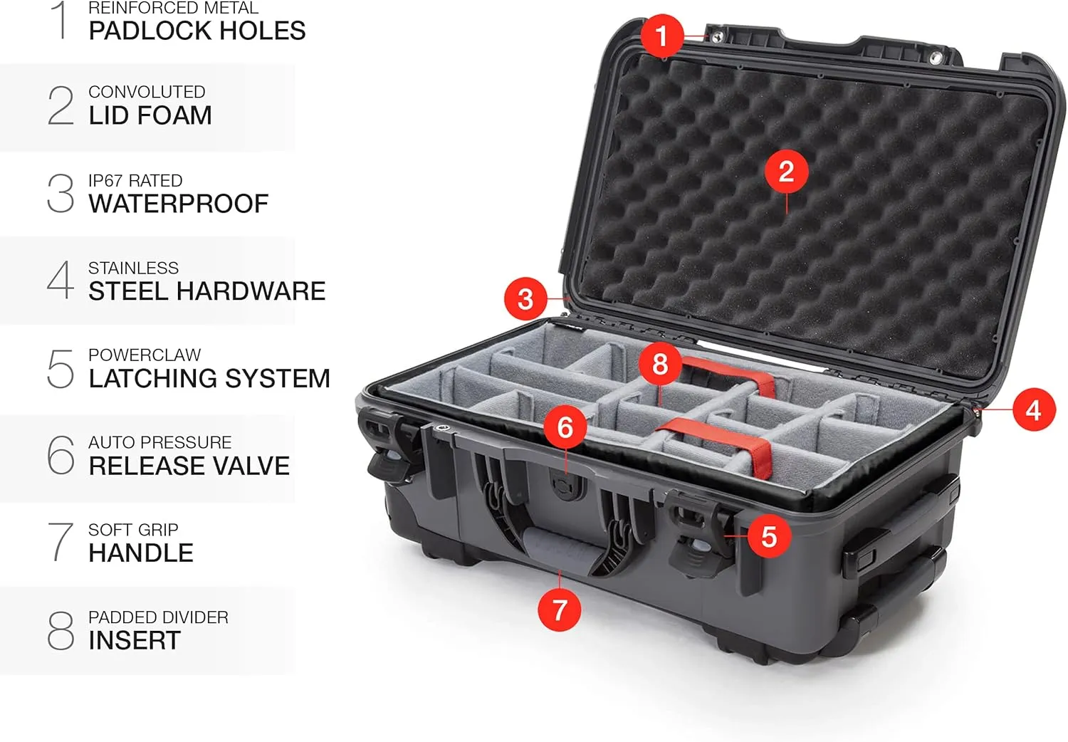 NANUK Wheeled Series 935 Lightweight NK-7 Resin Waterproof Protective Case and Padded Divider - Graphite