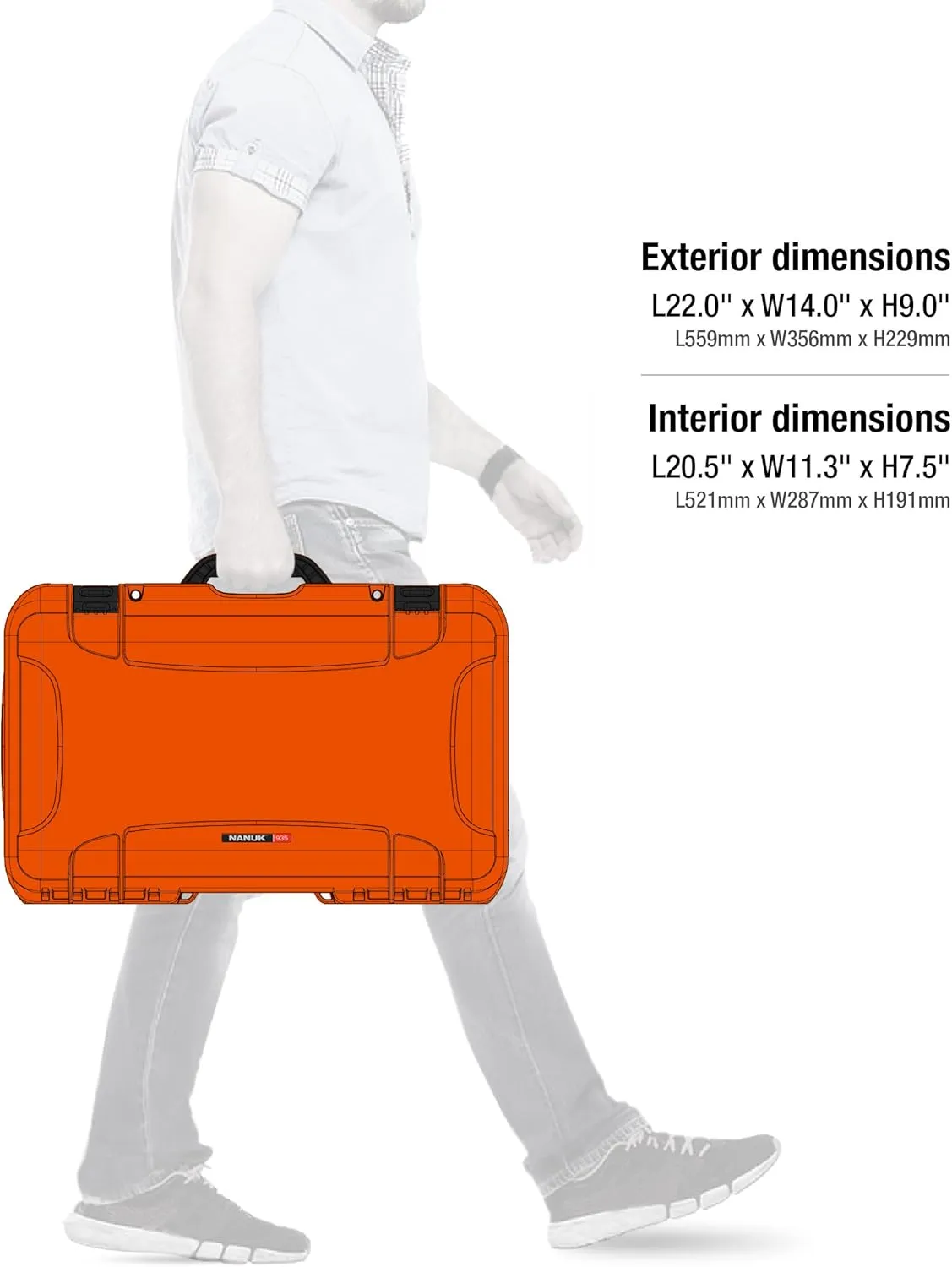 NANUK Wheeled Series 935 Lightweight NK-7 Resin Waterproof Protective Case and Padded Divider - Orange
