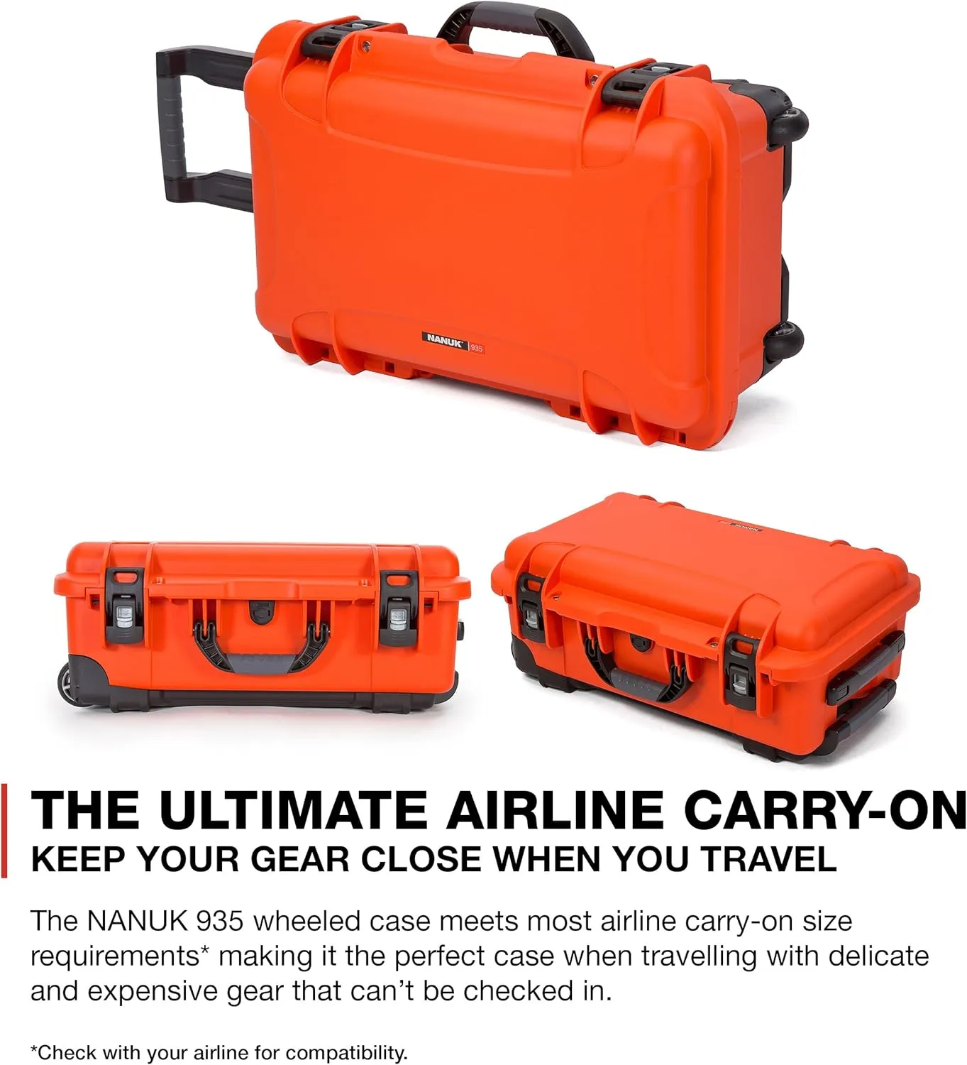 NANUK Wheeled Series 935 Lightweight NK-7 Resin Waterproof Protective Case and Padded Divider - Orange