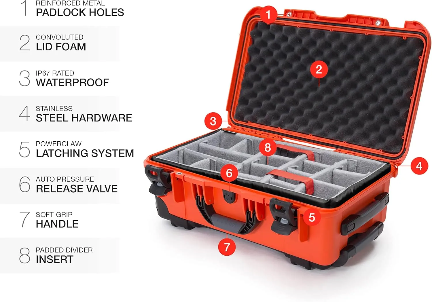 NANUK Wheeled Series 935 Lightweight NK-7 Resin Waterproof Protective Case and Padded Divider - Orange
