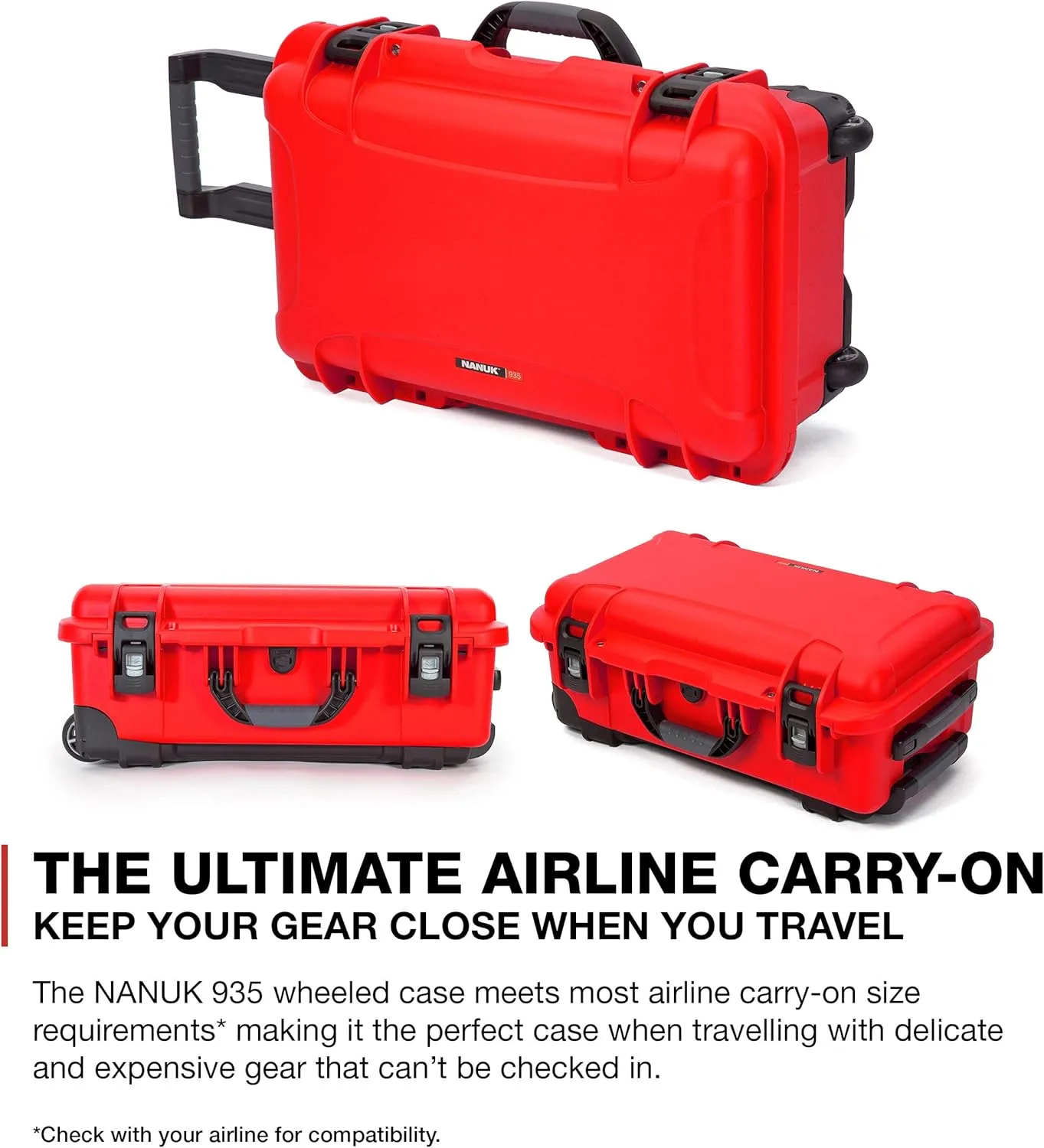 NANUK Wheeled Series 935 Lightweight NK-7 Resin Waterproof Protective Case and Padded Divider - Red