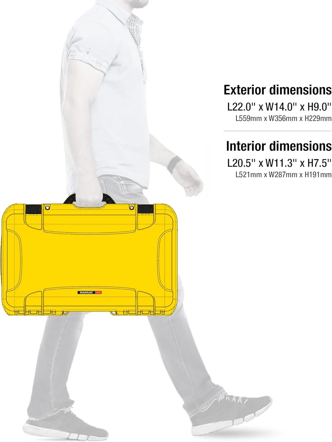 NANUK Wheeled Series 935 Lightweight NK-7 Resin Waterproof Protective Case and Padded Divider - Yellow
