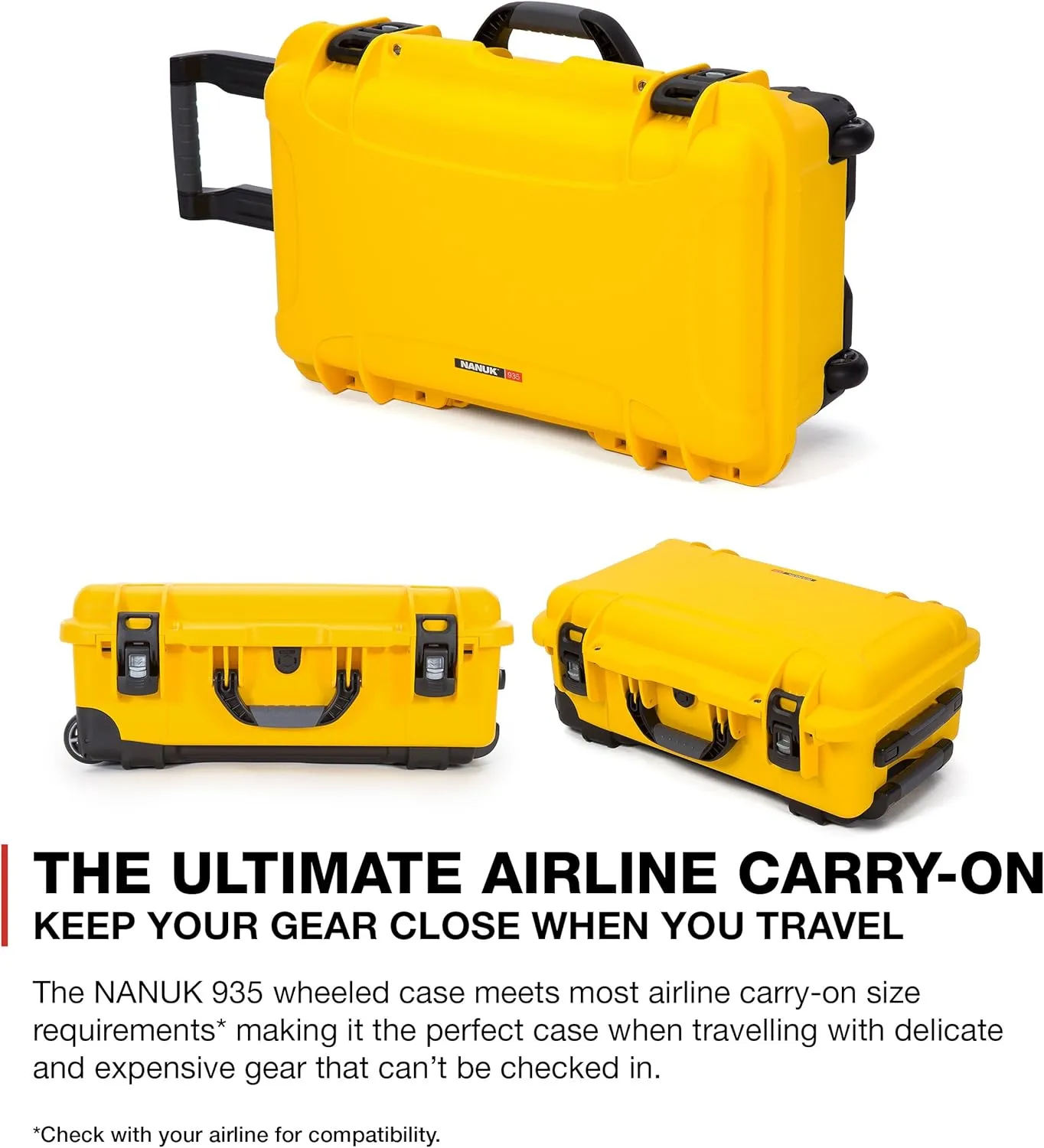NANUK Wheeled Series 935 Lightweight NK-7 Resin Waterproof Protective Case and Padded Divider - Yellow