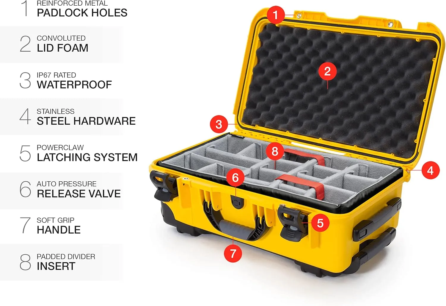 NANUK Wheeled Series 935 Lightweight NK-7 Resin Waterproof Protective Case and Padded Divider - Yellow