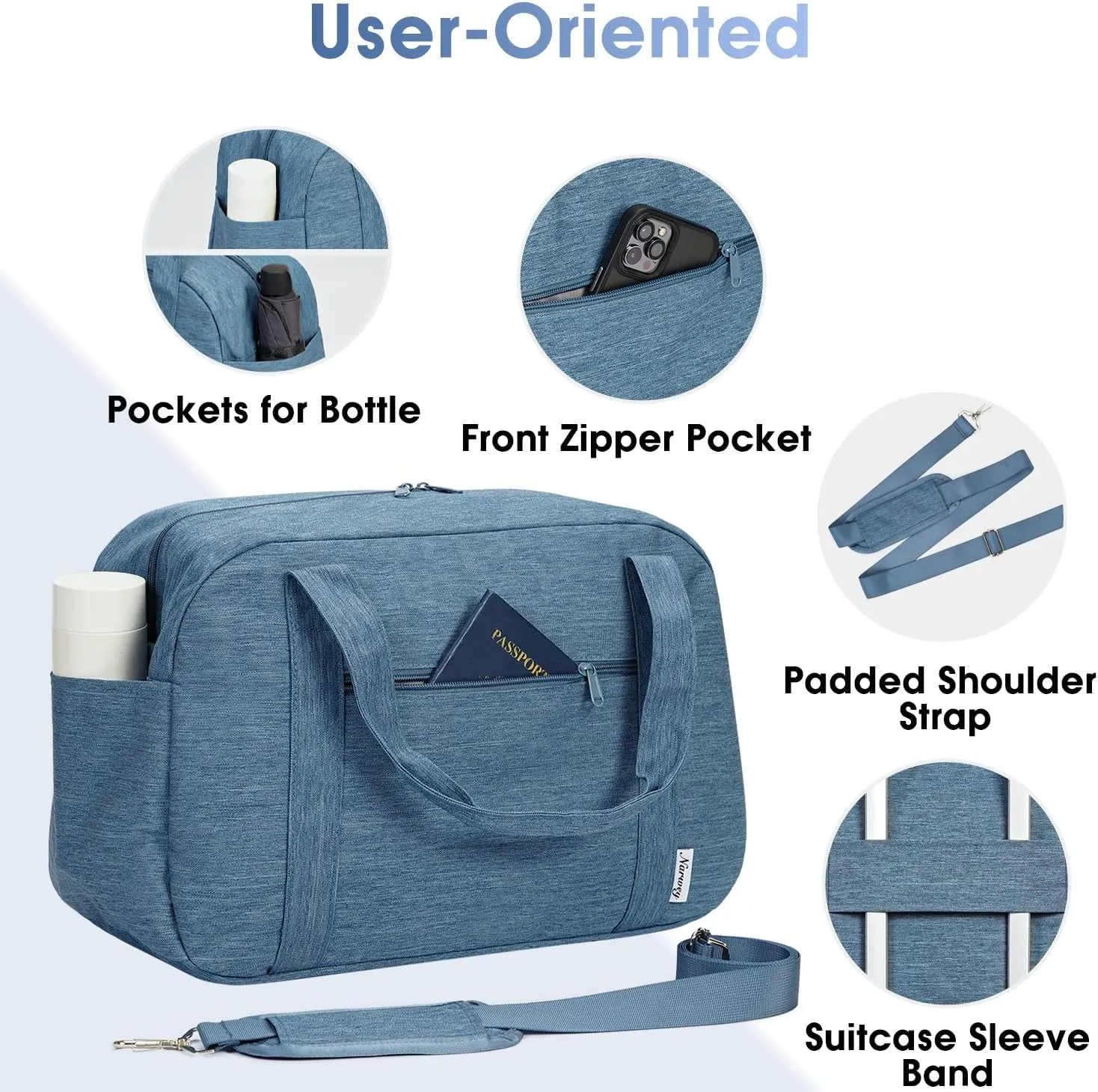 Narwey 18" Carry on Bag Underseat for Airplane Spirit Airlines Personal Item Travel Bag 18x14x8 Small Duffle Bag Duffel Bag Gym Weekender Overnight Bag with Wet Pocket for Women and Men (Navy Blue)