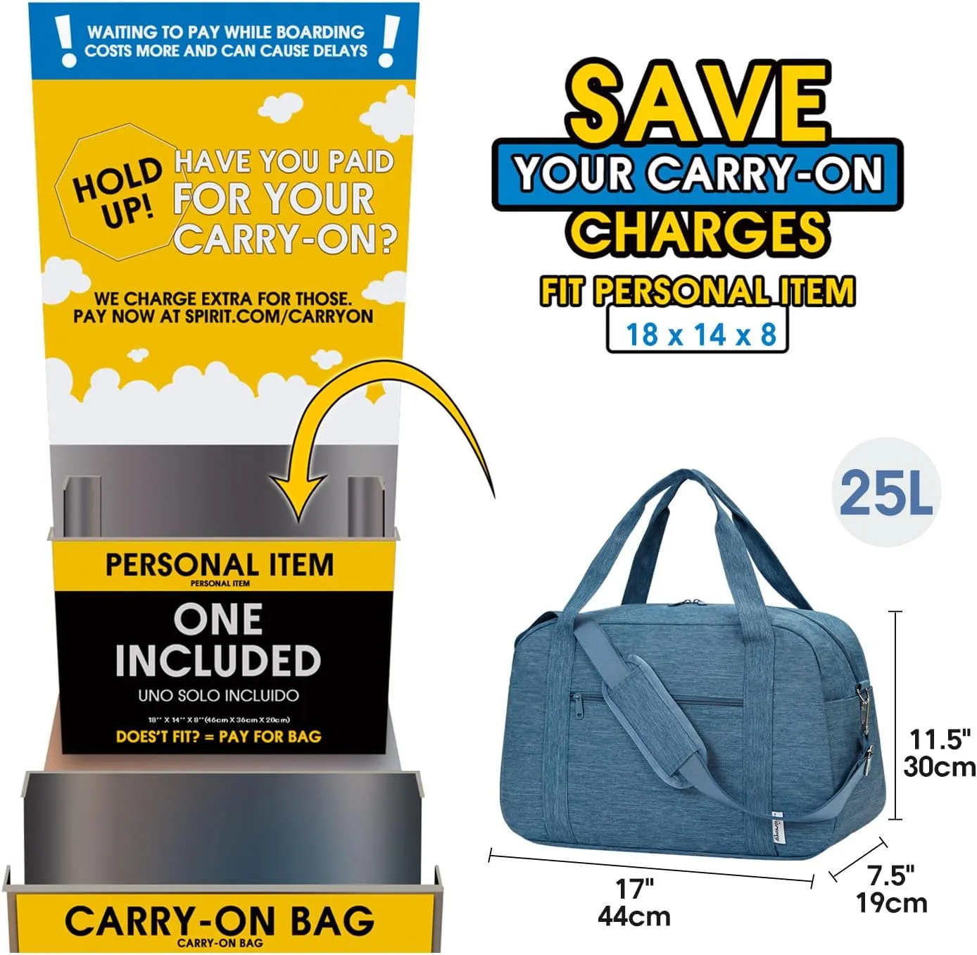 Narwey 18" Carry on Bag Underseat for Airplane Spirit Airlines Personal Item Travel Bag 18x14x8 Small Duffle Bag Duffel Bag Gym Weekender Overnight Bag with Wet Pocket for Women and Men (Navy Blue)