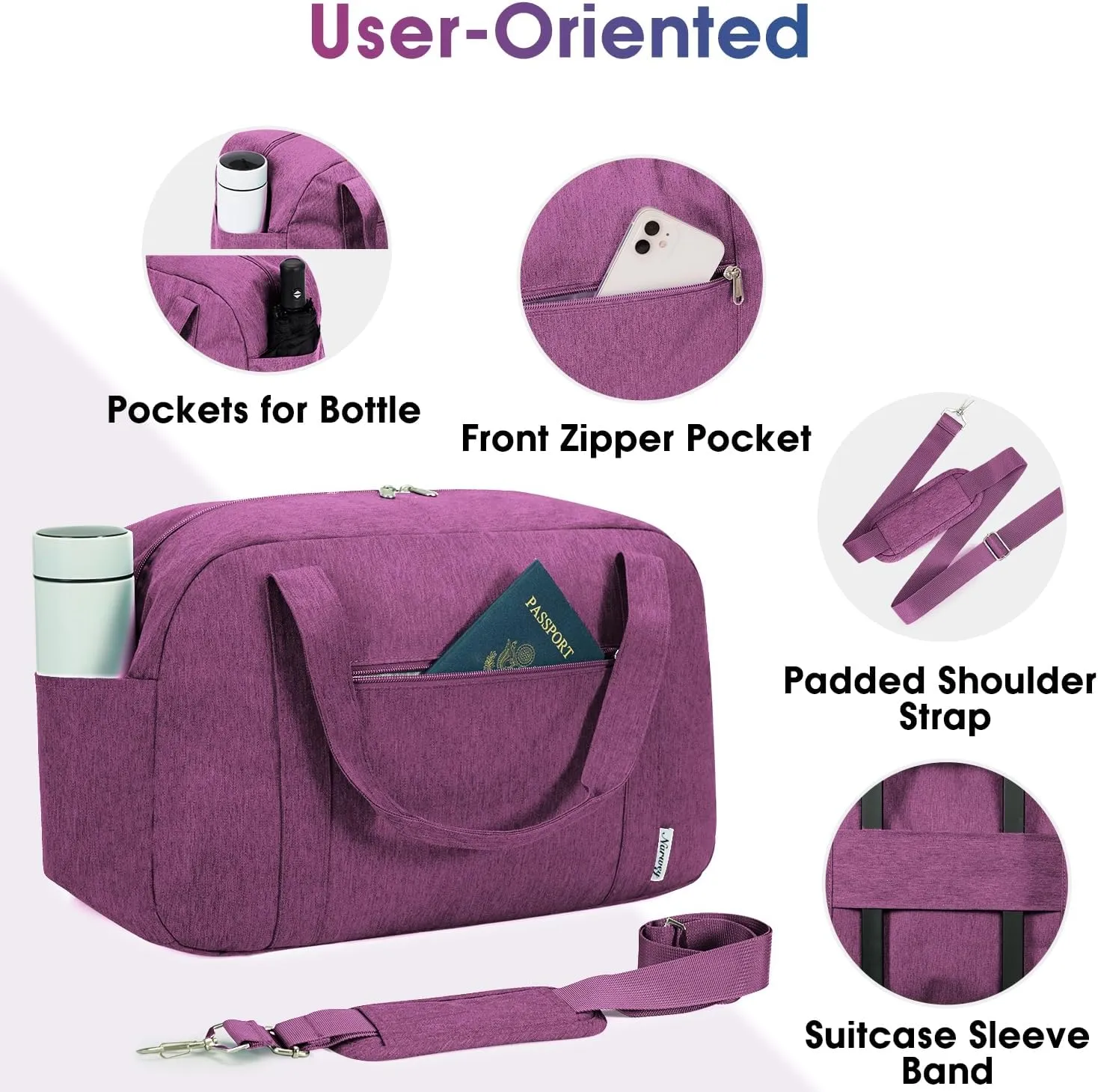 Narwey 18" Carry on Bag Underseat for Airplane with Wet Pocket Spirit Airlines Personal Item Bag Travel Duffel Bag Small Gym Bag Weekender Overnight for Women and Men (Dark Purple)