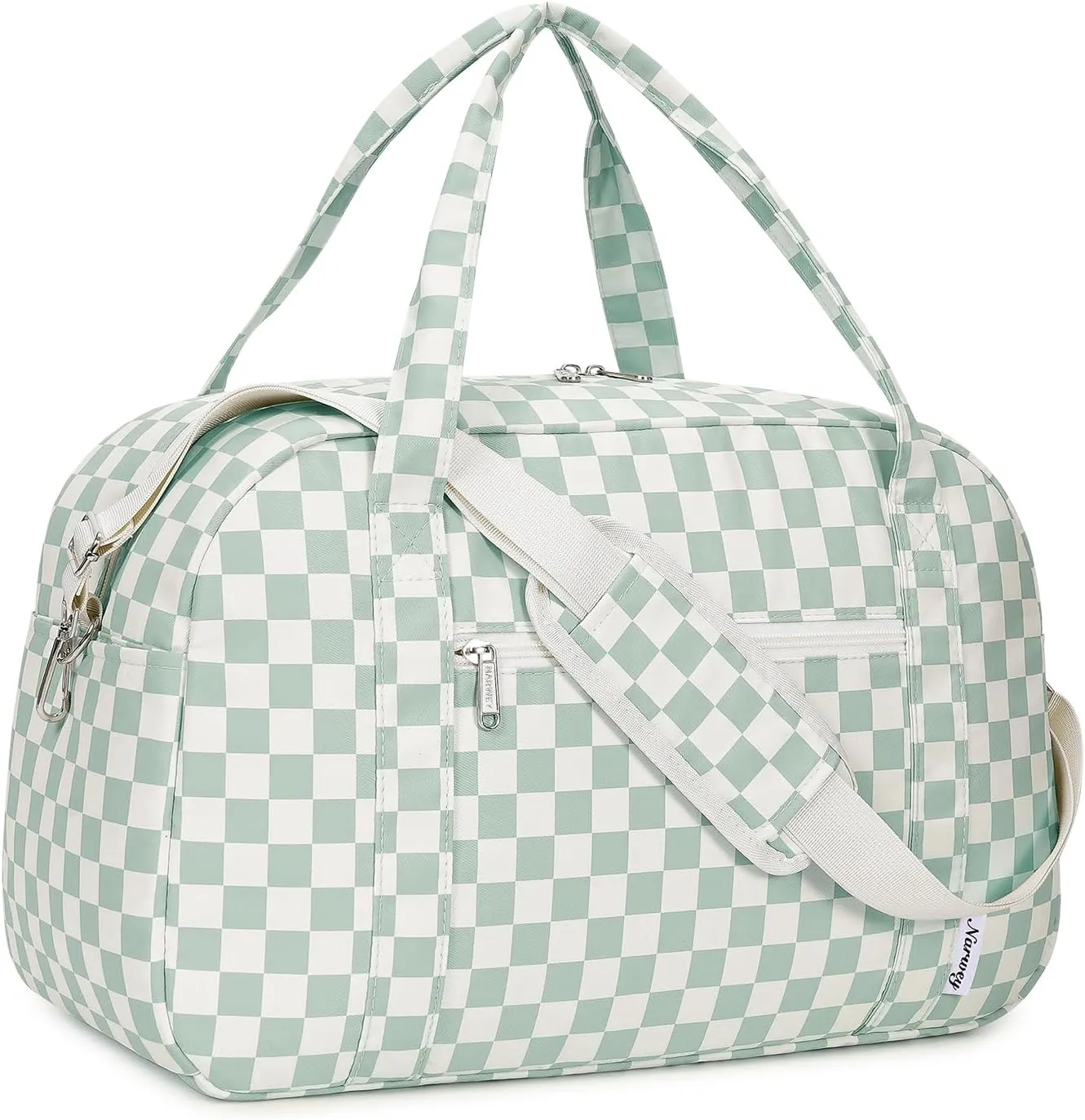 Narwey 18" Carry on Bag Underseat for Airplane with Wet Pocket Spirit Airlines Personal Item Bag Travel Duffel Bag Small Gym Bag Weekender Overnight for Women and Men (Mint Green Checkerboard)