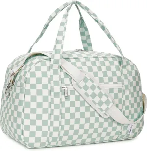 Narwey 18" Carry on Bag Underseat for Airplane with Wet Pocket Spirit Airlines Personal Item Bag Travel Duffel Bag Small Gym Bag Weekender Overnight for Women and Men (Mint Green Checkerboard)