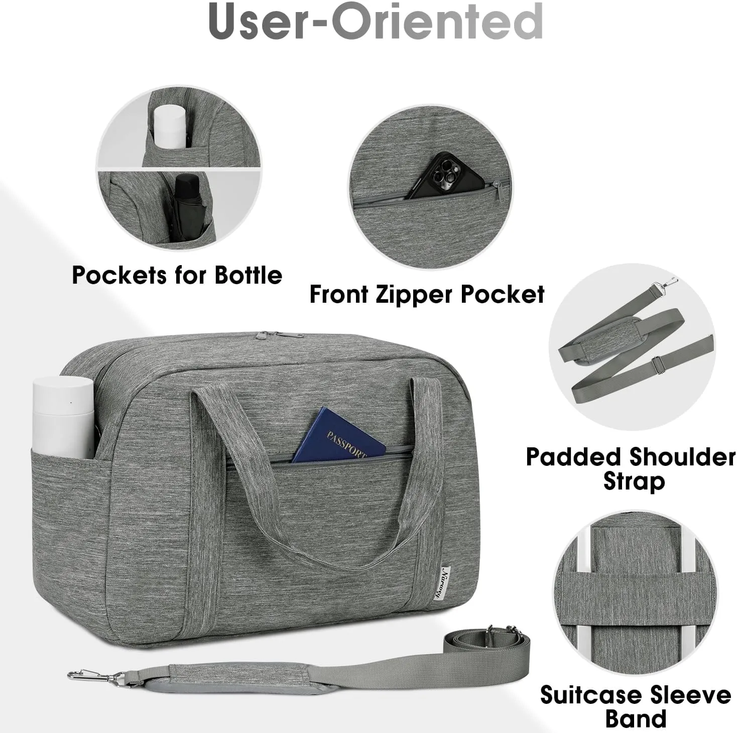 Narwey 18" Carry on Bag Underseat Luggage for Airplane Spirit Airlines Personal Item Bag Travel Duffel Bag Small Gym Bag Weekender Overnight Bag with Wet Pocket for Women and Men (Grey)