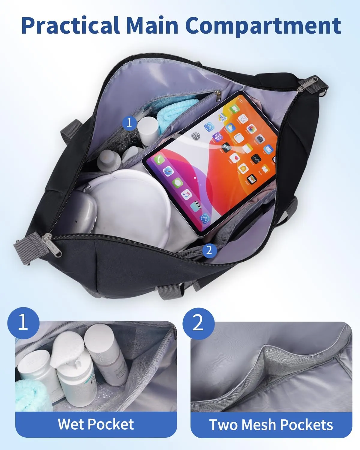 Narwey 18x14x8 Inches Travel Bag Spirit Airlines Frontier Personal Item Bag, Travel Duffel With Wet Pocket Carry on Bag for Airplane Underseat Duffle Overnight for Women and Men (Black)